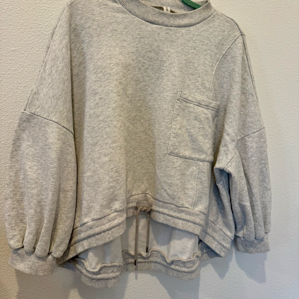 Nap Loungewear Drawstring Hi-Lo Hem Cotton Sweatshirt Heather Gray Midi Sleeve L